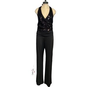 A.B.LAMBDIN BLACK SEQUINS TIE AROUND NECK JUMPSUIT SIZE 8